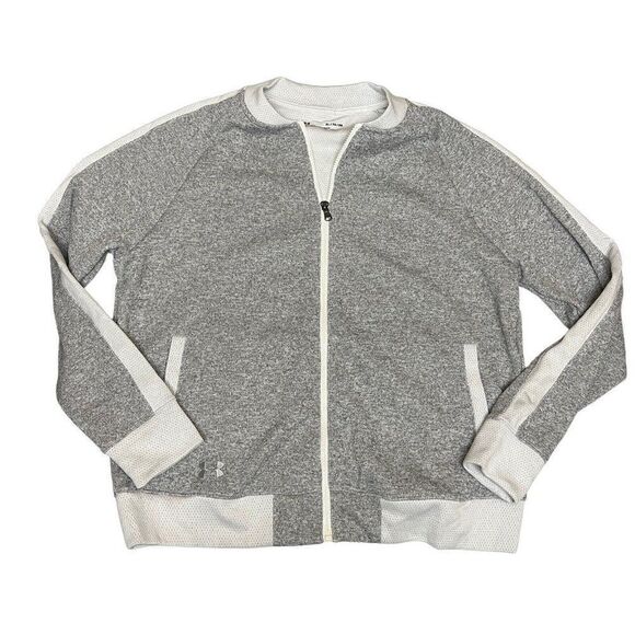 Under Armour Jacket WMNS XL Grey Threadborne‎ Bomber Full Zip Two Tone Athletic - Picture 1 of 8